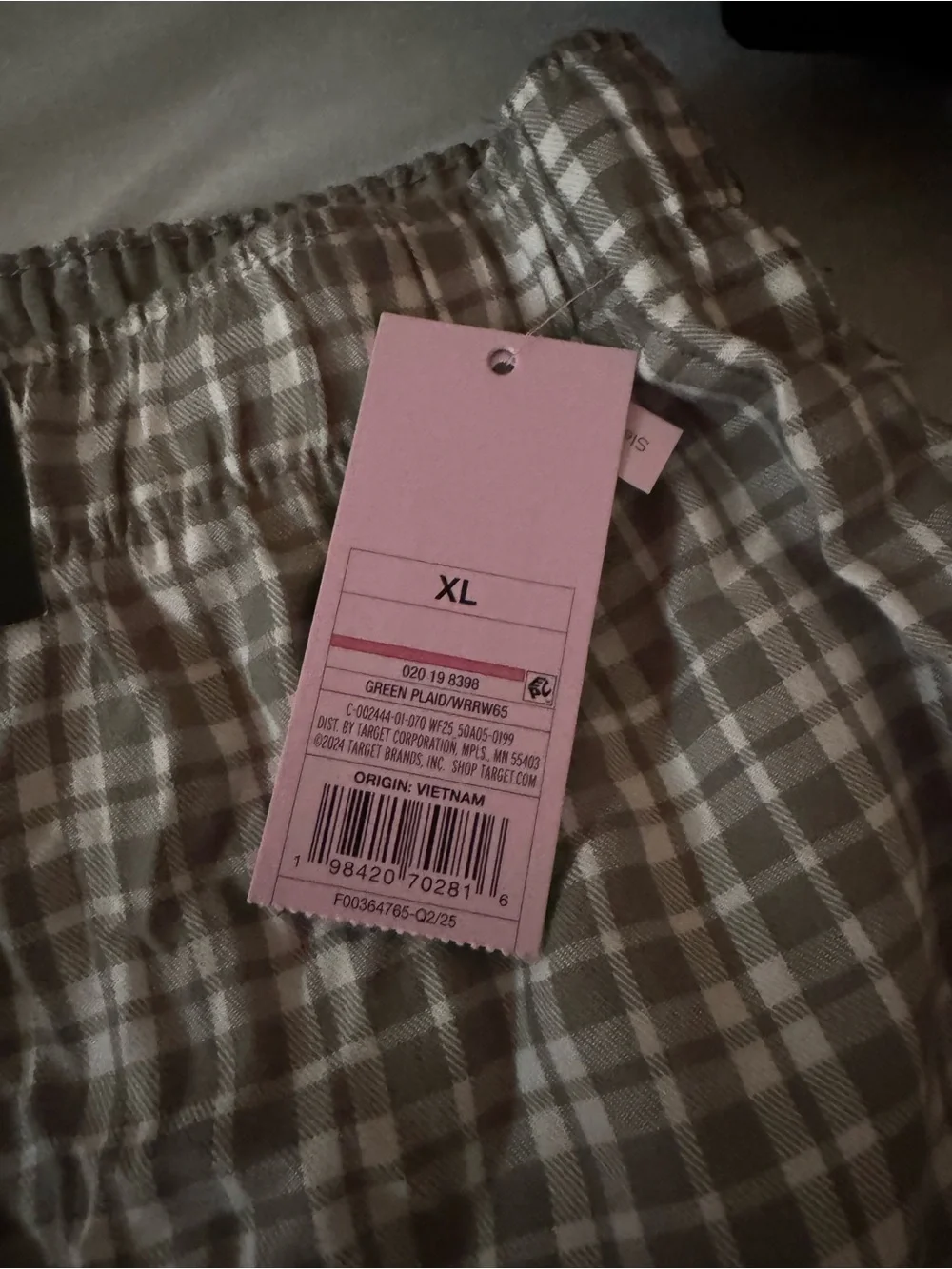 Plaid Elastic Waist Lounge Shorts - Green & White - Picture 2 of 4